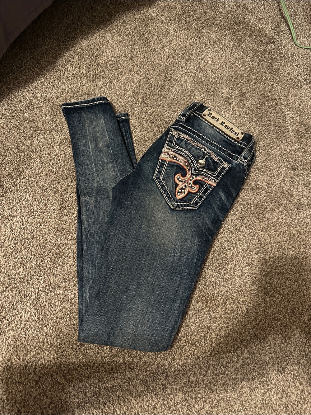Rock Revival Women's Dark Blue Skinny Jeans with Embroidered Back Pockets
